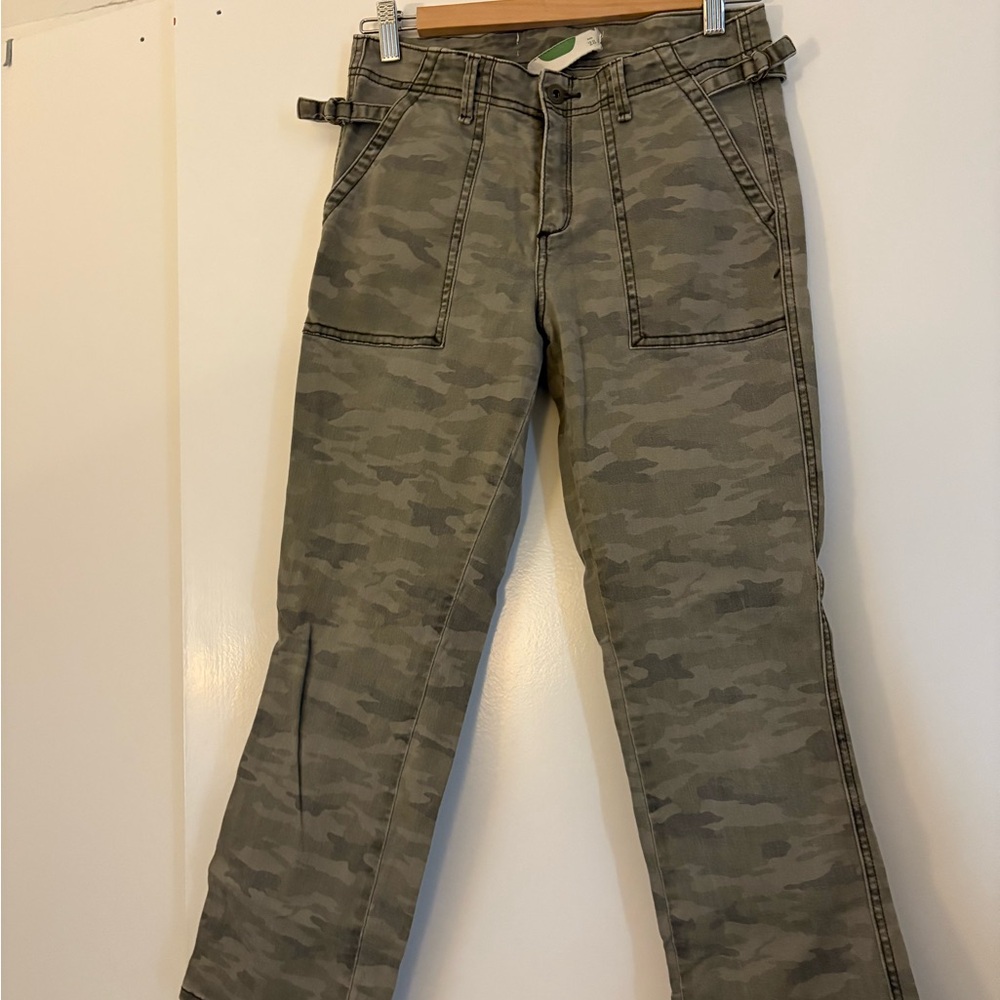 Anthropologie Olive Camo Boot Cut Pants